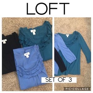 LOFT Ruffle-neck Tees (Set of 3) Size M
